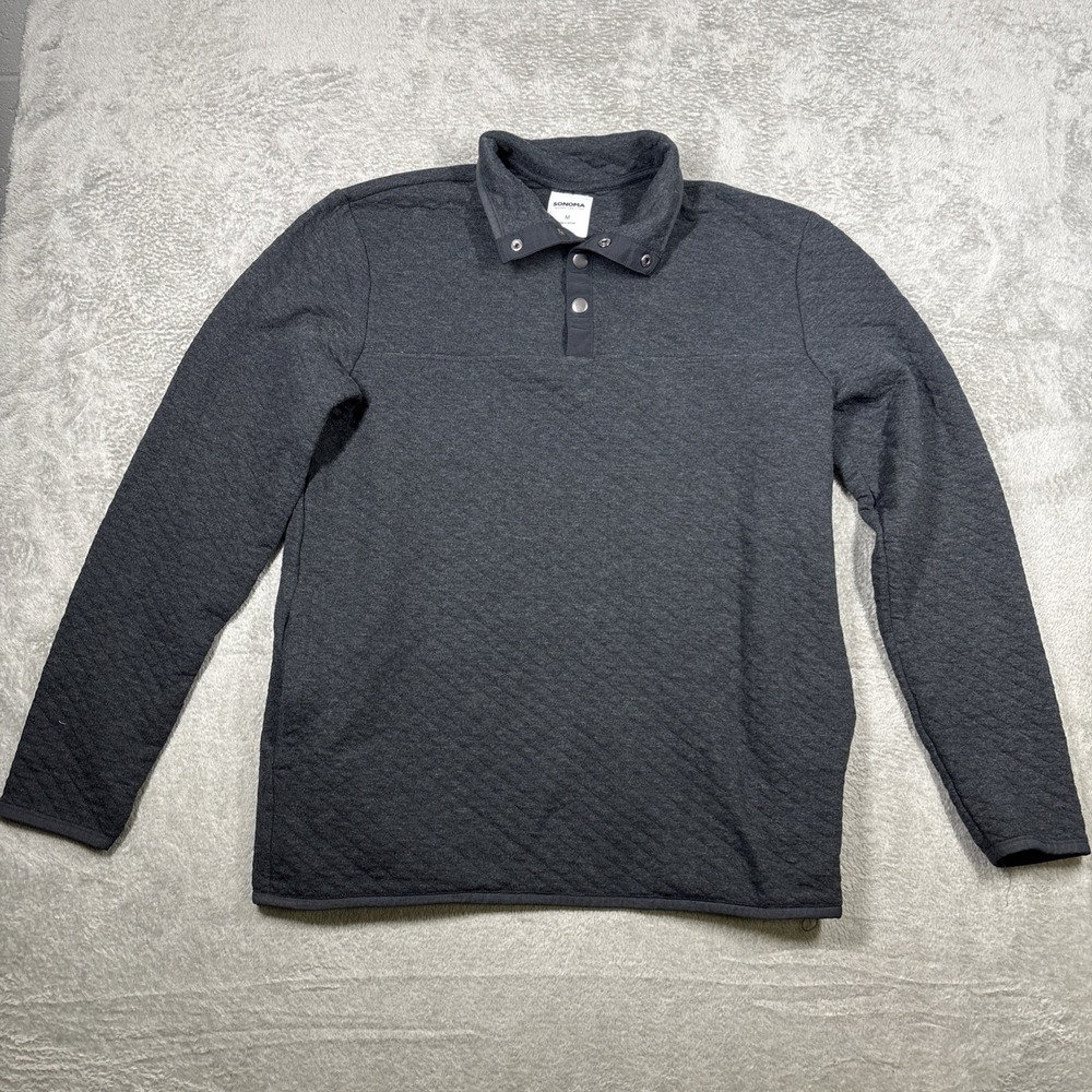 Sonoma Women's 1/4 Button Up Long Sleeve Sweater Dark Gray Size Medium